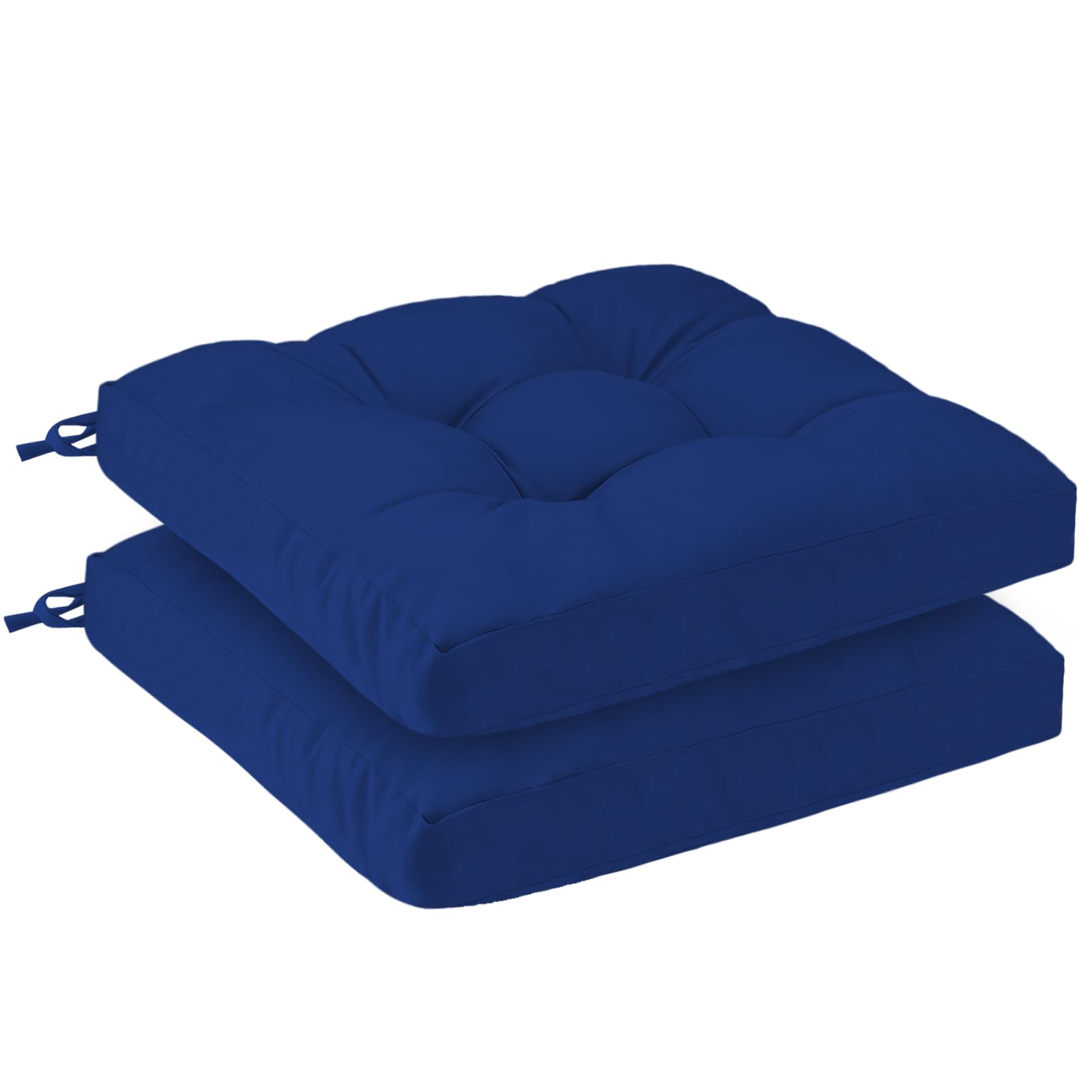 PRIMEPATIO Outdoor Garden Chair Cushions Set of 2, 8cm Thick Waterproof Patio Seat Pads with Ties for Outdoor Furniture, Replacement Dining Chair Cushions, 50 x 50cm, Navy Blue