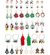 20 Pairs Christmas Earrings for Women, Holiday Xmas Dangle Earrings Bow Tree Bells Snowflake Light Earrings main image 1