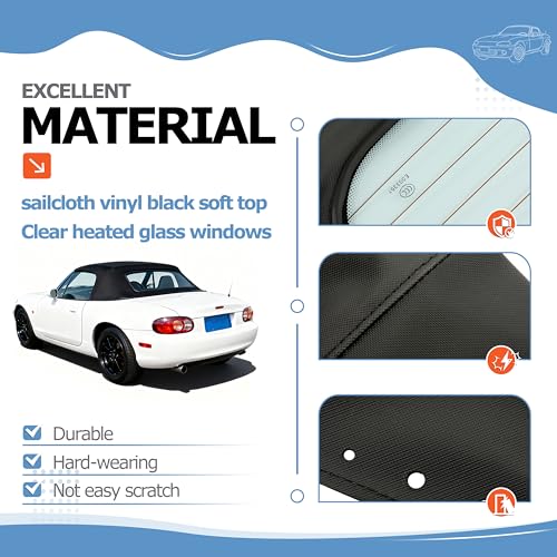 HECASA Convertible Soft Top Compatible with 1990-2005 Mazda Miata with Heated Glass Window, Replacement Soft Roof Black Cabrio Premium Grade Sailcloth Vinyl by HECASA - Image 3