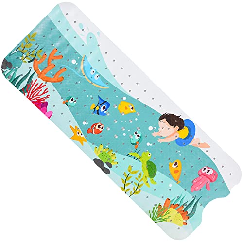 Tubozadi Bath Mat For Tub For Kids Non Slip Baby Bathtub Mat Extra Long 40X16 Inch Anti Slip Bathroom Toddler Shower Mat With Suction Cups & Drain Holes,Machine Washable (Sea World) #TOP5
