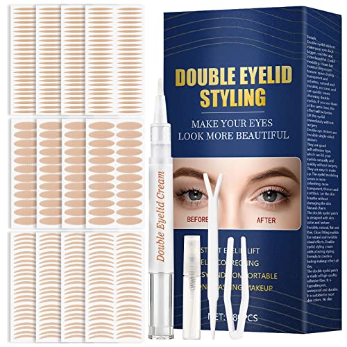 Eyelid Tape, 480 PCS Eyelid Lifter Strips, Invisible Instant Double Eyelid Tape for Heavy Hooded Droopy Lids and Droopy Mono-Eyelids, Big Eye Tools with Eyelid, Cream, Fork Rods & Tweezers