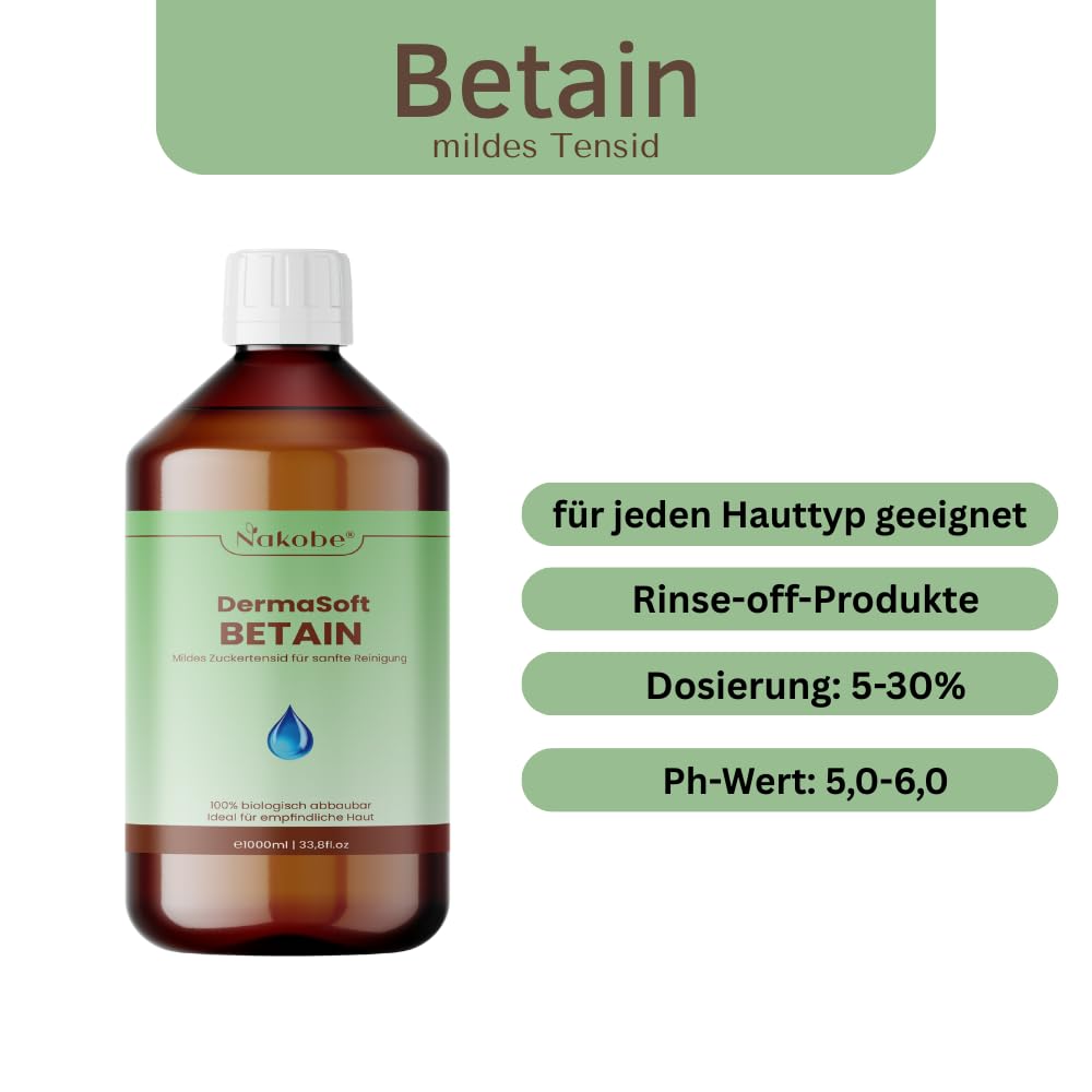Betain 1000 ml – Tensioactif pour cosmétiques naturels et fabrication de savon | Cocamidopropyl Betaine | Shampoing DIY, gel douche et produits de nettoyage | Végétalien et doux pour la peau