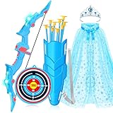 DUDUCOFU Kids Bow and Arrow Set Toys for Girls, LED Light Up Archery Bow Set with Princess Cape and Crown, 10 Suction Cup Arrows, Indoor and Outdoor Play Birthday Gift Toy for Kids Boys Girls