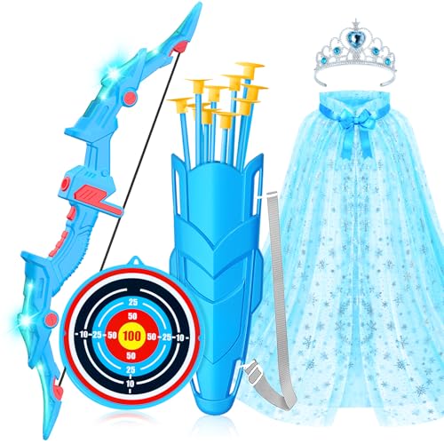 DUDUCOFU 2 Pcs Light Up Princess Braided Wigs, Bow and Arrow Set for Kids Girls