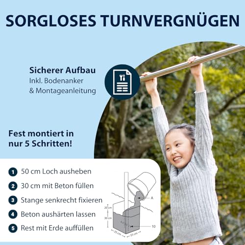 HUDORA Vario Turnreck - 7-fach höhenverstellbare Turnstange für Kinder & Erwachsene - erweiterbares Turnreck mit Reckstange aus Edelstahl - belastbare Outdoor Fitnessstange für bis zu 120kg