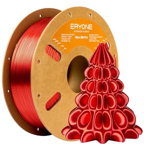ERYONE Silk Filament PLA+ 1.75mm Upgraded Shiny 3D Printer Filament Gloss Finish Fit Most FDM Printer Stable Printing 1kg (2.2LBS)/Spool Red