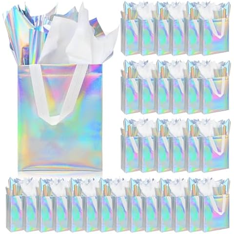 ZIFTY 32 Pcs Gift Bags with Handles Reusable Gift Bags Bulk with 64 Tissues Non-woven Goodie Bags Christmas Gift Bags for Birthday, Wedding, Easter, Holiday Party Favors - 8W x 4L x 10H Cover