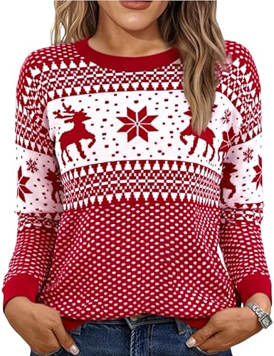 Uniexcosm Weihnachtspullover Damen Ugly Strickpulli Pullover Langarm...