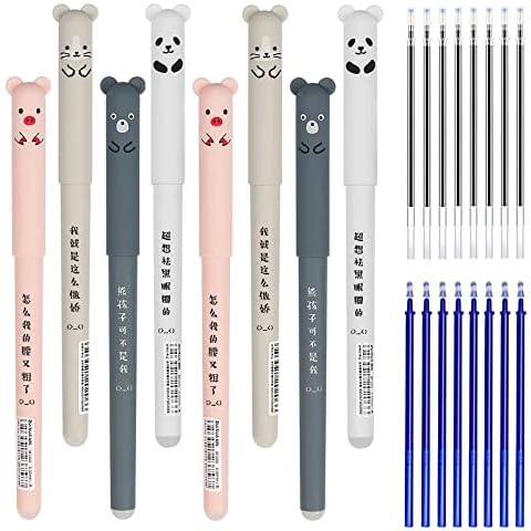 CYIOU 8pcs 0.35mm Bear Gel Pen Cute Fixed Signature Cartoon Erasable Refill Rubbing Pen with 16pcs Refill Erasable Stationery Pen for School Office and Home (4 Colors) Cover