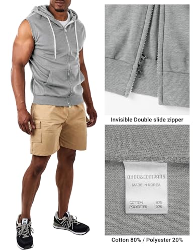 Image of Ohoo Mens Slim Fit Sleeveless Lightweight Zip Up Hooded Sweatshirt Vest Hoodie