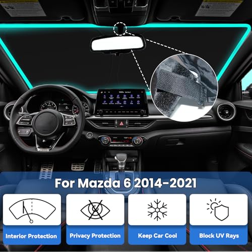 Image of Windshield Sun Shade for 2014-2021 Mazda 6 Mada6 | Car Front Window Sunshade with 240T Sun Visor Protector Blocks UV Rays Heat Sun Shield Accessories