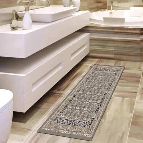 Alfombra de pasillo para cocina gris 40x450cm larga y lavable 4