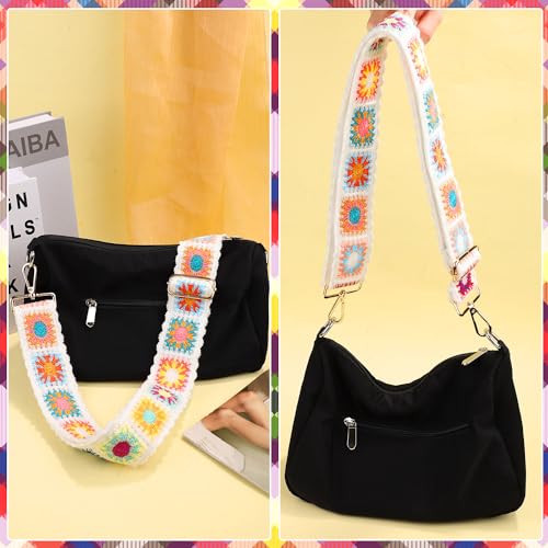 Image of Mikovivi Crochet Flower Purse Strap, 2 inch inch Wide Women's Adjustable Bag Strap Crossbody Colorful Boho Knitted Purse Strap with Metal Buckles Replacement Crossbody Strap for Handbags Guitars