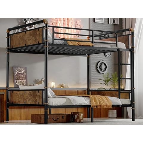 Whoney kissnes Twin XL Over Twin XL Metal Bunk Bed, Industrial Detachable Bunkbeds with Safety Guard Rails for Teens, 15.9" High Guard Rail,Black (Black + Metal + Twin XL) Cover