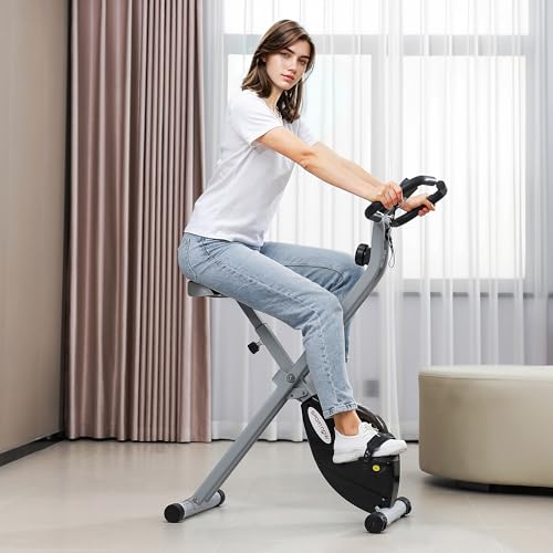 SPORTNOW Folding Exercise Bike, Quiet Stationary Bike with 8-Level Magnetic Resistance, Heart-Rate Sensor, Adjustable Seat and Wheels for Home Gym Workout - Image 3