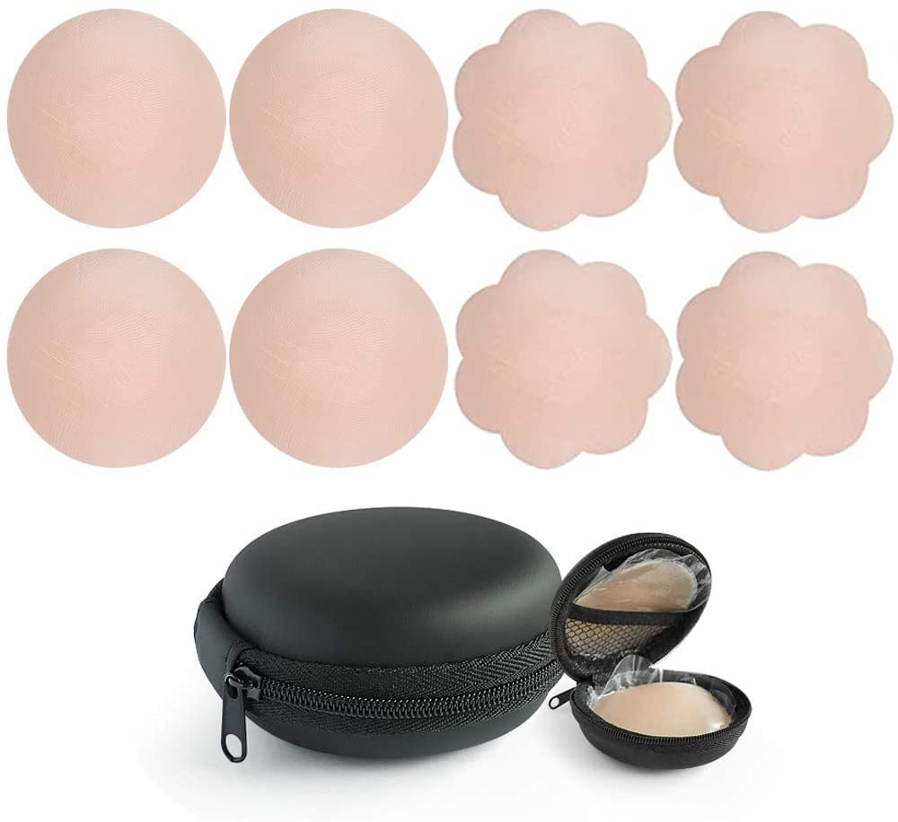 dclub 4 Pairs Nipple Covers Reusable Adhesive Nipple Covers Breast Pads Gel Petals Pasties Bra Pad for Girls. (Free Size) Skin