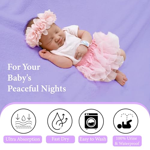 Image of GLUN Quick Dry Absorbent Baby Bed Sheet for Mattress Protector, Pack of 2 Baby Pleasing Lavender Bed Sheet, Size 50x70cm, Waterproof, Quick Drying, Anti-Itching Cloth