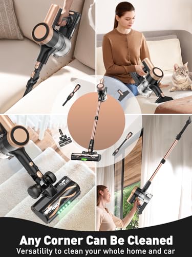Cordless Vacuum Cleaner, 46KPa/500W Stick Vacuum with 55 Mins Runtime, Self-Standing Vacuum Cleaner for Home, LED Display, Anti-Tangle Brush, Rechargeable Vacuum for Pet Hair, Carpet & Hard Floors