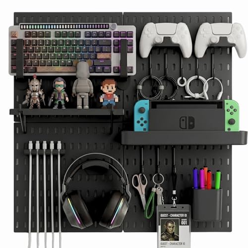 Keepo Stecktafel-Kombinationsset: Modulare Aufhängung für Gaming-Setup, Station, Organizer, Wand-Controller-Halter und Headset-Ständer (Schwarz)
