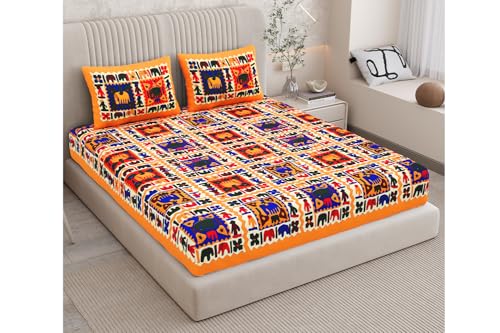 Image of Monique Cotton Double Bedsheet 144 TC | Soft & Breathable Cotton Bedding Set with 2 Pillow Covers | Elegant Floral Printed Bed Sheet for Bedroom & Home