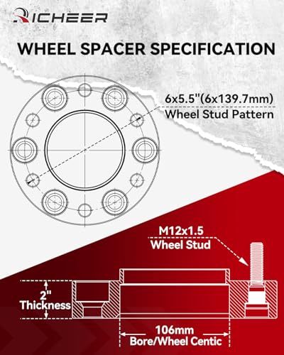 Image of Richeer 2 inch 6x5.5 Hubcentric Wheel Spacers for 1995-2023 Tacoma