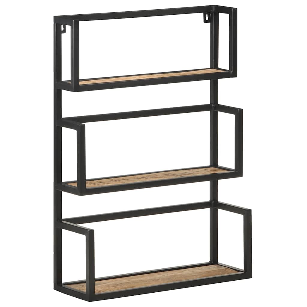 Estantería de pared de madera de mango áspera con estructura de hierro con recubrimiento en polvo, 60 x 20 x 85 cm, 3 compartimentos, para salón, dormitorio, cocina, estantería estable con