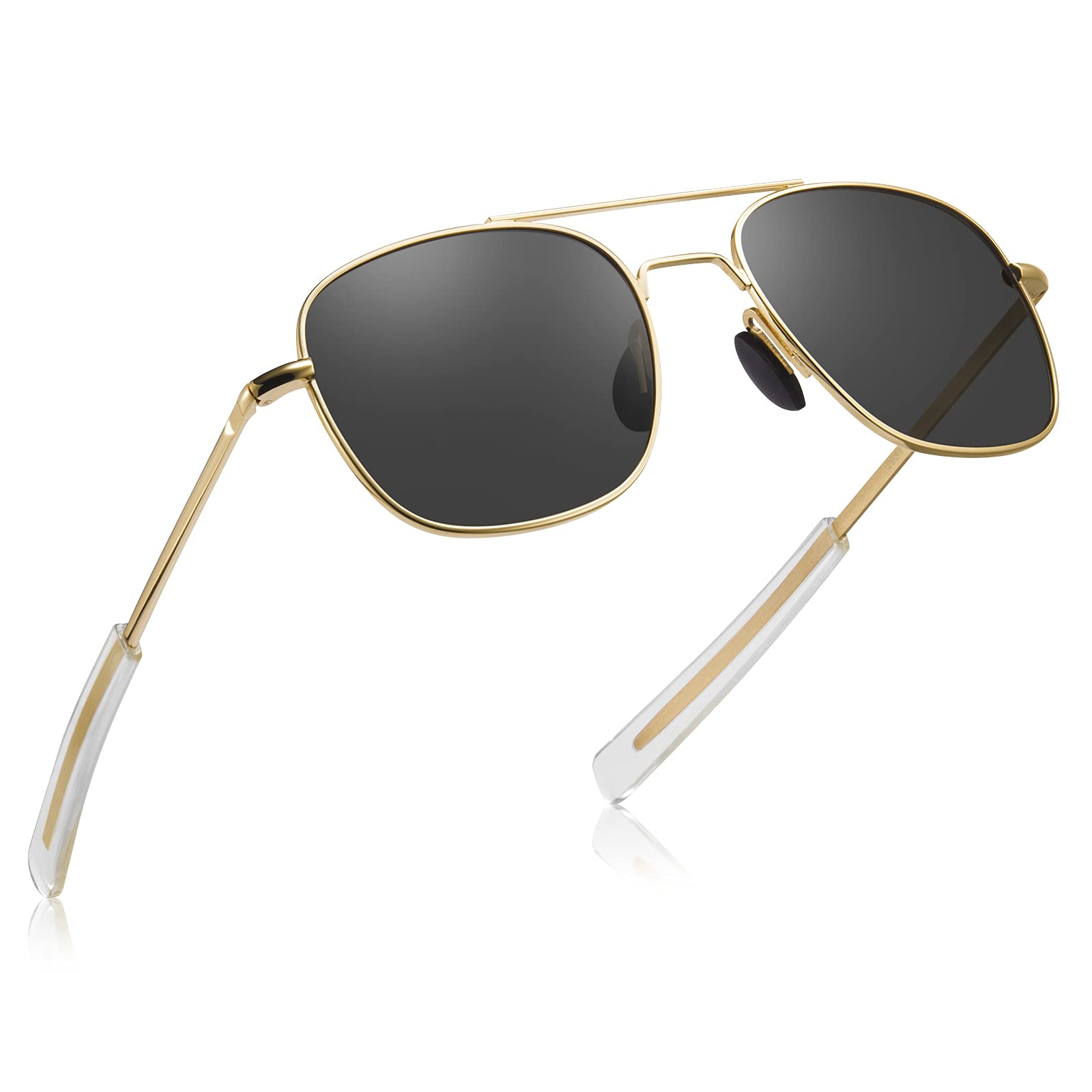 STGATN Mens Polarized Pilot Aviator Sunglasses Military Style Metal Frame with Bayonet Temples