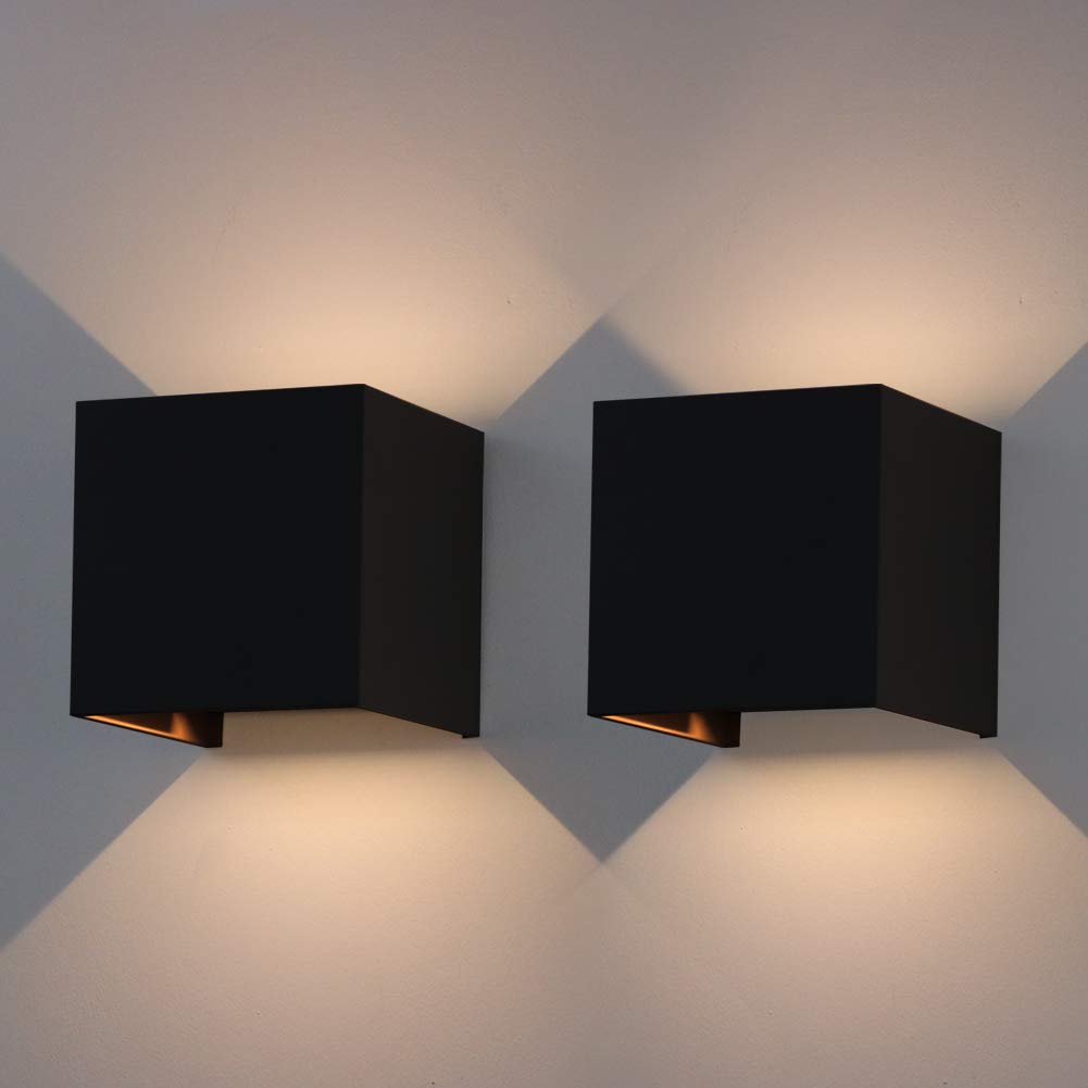 Klighten 2-Pack LED Außenleuchte 7W Wandlampe Außen Auf und ab Einstellbarer Lichtstrahl 3000K Warmweiß Außenwandleuchte IP65 Wasserdichte Wandleuchten (Schwarz)