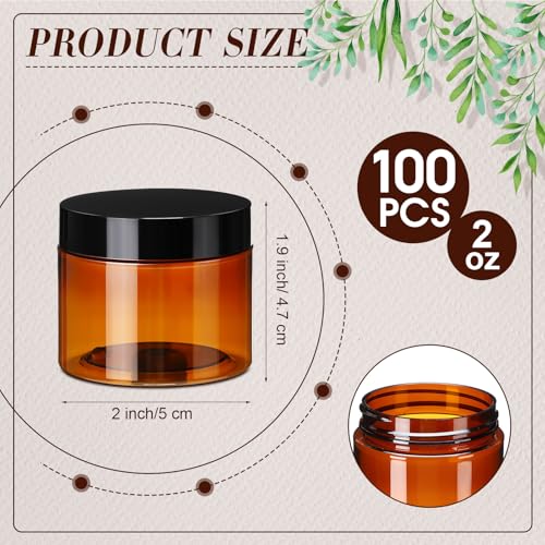 Image of Tanlade 100 Pcs 2 oz Amber Plastic Cosmetic Jars with Lids Empty Leak Proof Container Refillable Cosmetic Jars Airtight for Cream, Lotion, Powder, Ointment, Beauty Products Travel Storage(Round)