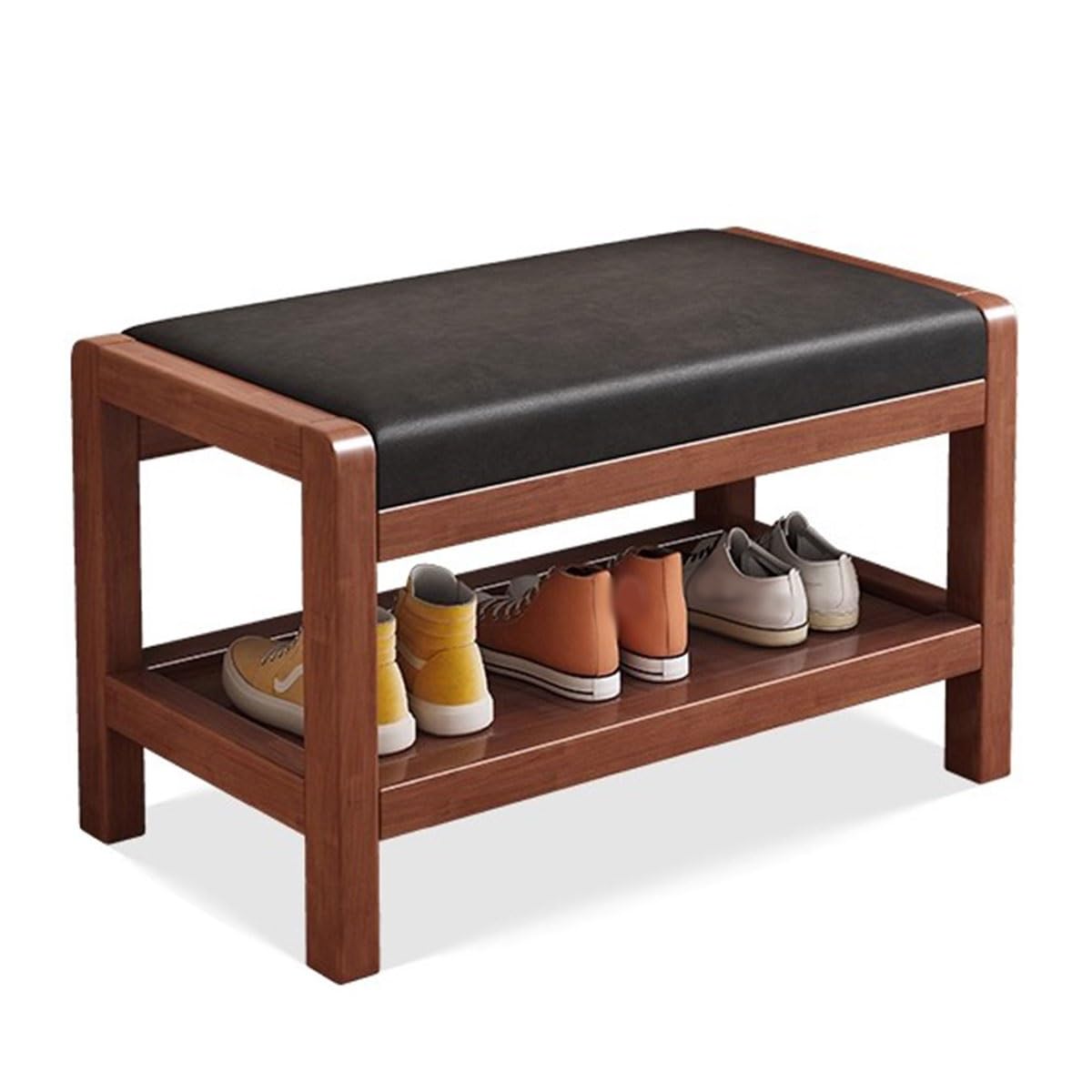 KLGFBDC Contemporary Upholstered Shoe Bench for Entryway & Hallway Multipurpose Stool with Fur 55cm/21.65in Stylish Brown & Black Design Ideal for End of Bed Storage