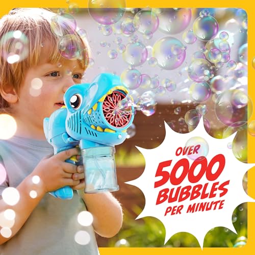 Dino Bubble Guns for Kids - 2 Pack - Bubbles Gun, Blaster, Blower, Maker, Machine for Boys & Girls- Cool Outdoor Dinosaur Toys for Toddlers - Birthday Gifts for Ages 3 4 5 6 7 8 Year Old Kid Toy - Image 3