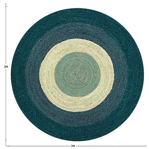 Tapis en jute tressé bicolore vert et beige | Collection Circle