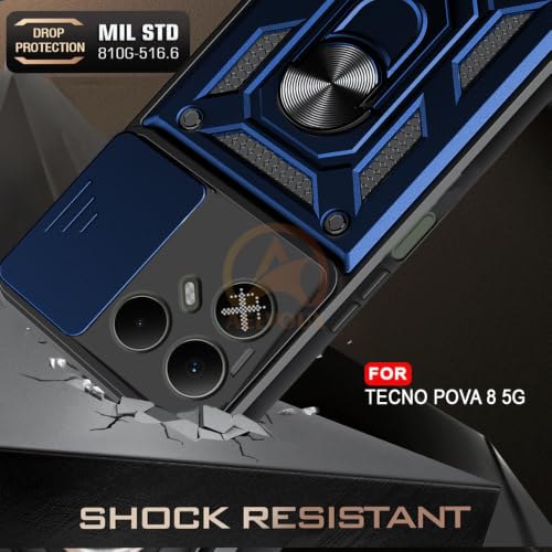 Image of Armor Bumper Back Cover Case for Tecno Pova 8 5G Rotating Camera Cover, Ring Holder & Kickstand | Heavy Duty & 360 Degree Protection Back Cover for Tecno Pova 8 5G (Blue)