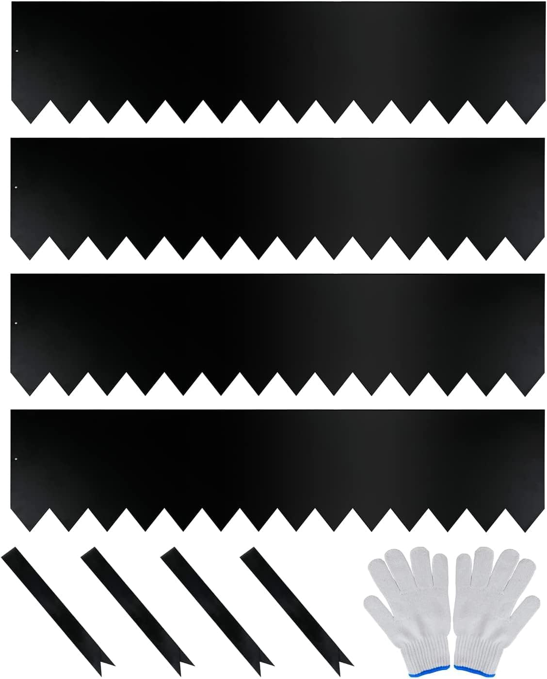 Worth Garden 4-Pack 12" H. Galvanized Steel Landscape Edging w/Black Powder Coating - 40" L x 12" H Strips - Hammer-in 16-Gauge Metal Border w/ 5 Clips & Gloves - Edge for Lawn Yard (13Ft Total)