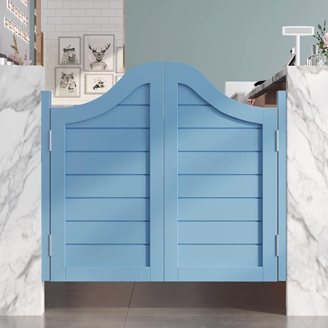 YVYKFZD Solid Wood Swinging Door, Indoor Saloon Doors, Cafe Swing Doors with Hinges, Customizable Partition Door, for Bar Porch Stairs Kitchen Entrance(Light Blue,W30 xH39)