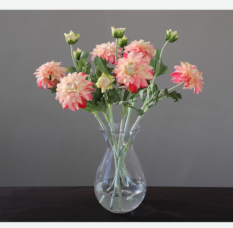 3 Pieces Pink Artificial Dahlias,21"Silk Flowers with Stems,Winter Flowers Artificial for Decoration,Long Stem Artificial Flowers for Tall Vase,Wedding Party Decor Spring Decorations for Home (Pink) - Image 5