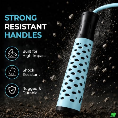 Image of Skipping Rope with Ball Bearing for Men, Women & Kids | 300 cm Jump Rope with Smooth Rotation & Comfortable Grip | 270 cm Effective Rope Length | Fitness, Cardio, Exercise & Workout Rope- Black (Sky Blue)