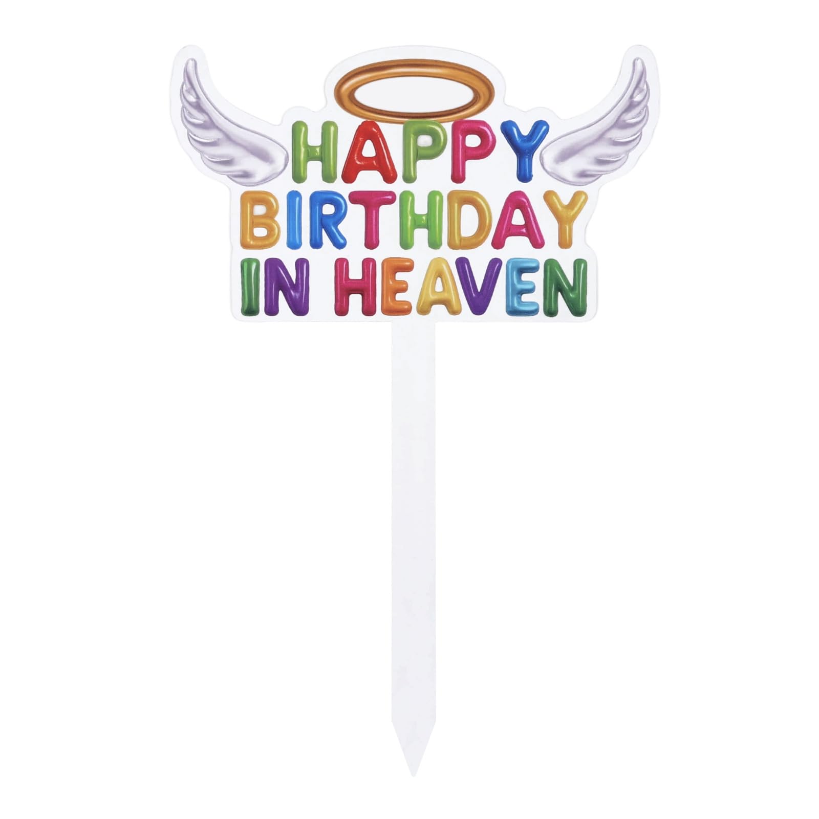 Fukaisu Happy Birthday in Heaven Grave Decorations, 11.81x7.87in Cemetery Metal Memorial Heavenly Stake Grave Markers for Garden Yard Outdoor Birthday Decoration Supplies