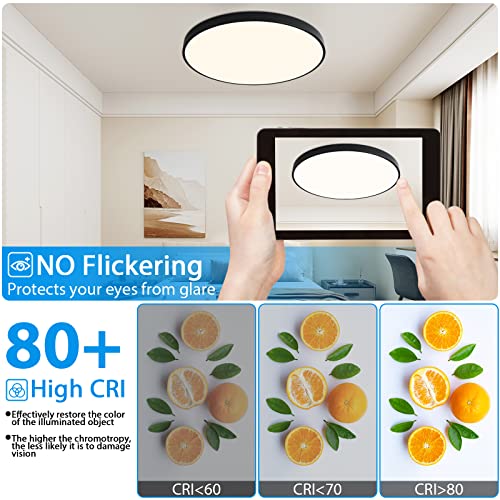 Hovenla 24 Inch Led Flush Mount Ceiling Light, 48W 2800Lm Bedroom Lights For Ceiling, 3000-6500K Dimmable Close To Ceiling Lights With Remote, Modern Light Fixtures Ceiling Mount For Living Room #TOP2