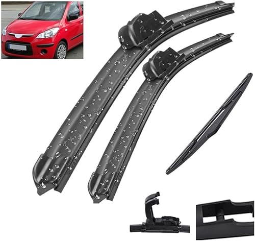 Juego de limpiaparabrisas delantero y trasero compatible con Hyundai I10 MK 1 2007-2013 limpiaparabrisas de 22 pulgadas, 16 pulgadas, 12 pulgadas