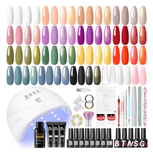 COSCELIA Kit Uñas Semipermanentes con Lámpara,15 Colores Esmaltes Semipermanentes y 3 Colores Extensión de Uñas con Base Coat Top Coat Glitter Coat Kit Uñas De Gel Completo Set Manicura