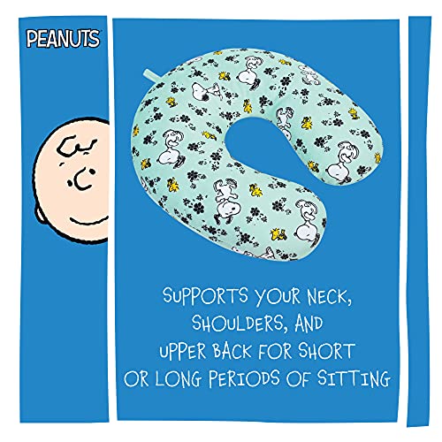 Concept-One-Peanuts-Snoopy-and-Woodstock-Flowers-Portable-Travel-Neck-Pillow-Mint-Green