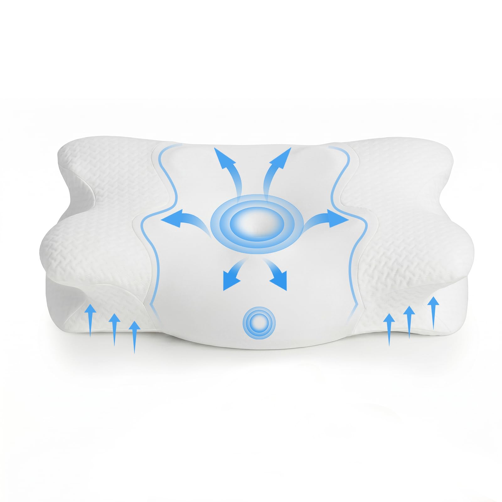 COSYLAND Cuscino cervicale ergonomico 2 in 1 in memory foam, cuscino cervicale ortopedico per dormire, schiena, fianchi e pancia, 60 x 40 x 11/14 cm
