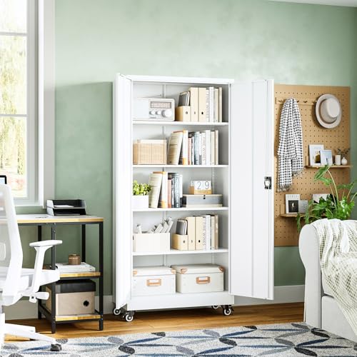Image of Letaya Metal Garage Storage Cabinets with Lock Door and Adjustable Shelves, Steel Tool Cabinets for Home,Office,Warehouse Organisieren (White, 74.41 inch H)