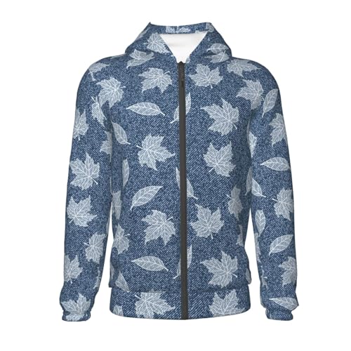 Elegant Maple Leaf Denim Kids Pullover Hoodies Boys Zip Up Sweatshirts Girls Athletic Clothes with Pocket2