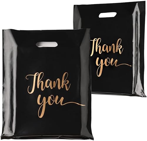 FVSEC 200 bolsas de mercancía de agradecimiento para pequeñas empresas extragruesas bolsas de compras negras de 236 mil 12 x 15 pulgadas bolsas de