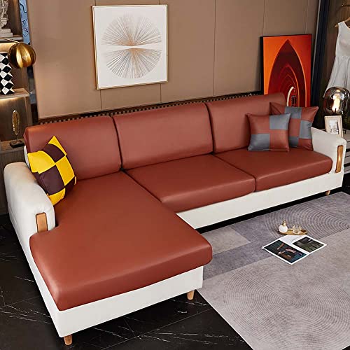 Luxuriöser Kunstleder-Sofabezug für 2-, 3-, 4-Sitzer, wasserdicht, dehnbarer Ecksitzbezug mit Gummizug, Couchschutz, Möbelschutz für Haustiere und Kinder Cover