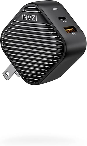 INVZI GaNHub - Cargador USB C GaN de 38 W, 30 W PD 2 puertos cargador de pared con enchufe plegable para 15/15 Pro/15 Plus/15 Pro Max/14/13/12,