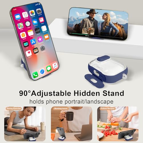 Image of Compatible Airpods Pro 3 Case (2025) with Phone Stand & Cleaner Kit,Print Soft Silicone Lock Clip Apple AirPods Pro 3rd Generation Case, Airpod Pro 3 Cover with Keychain for Women /Girls,Deep Blue