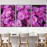 3 Piece Framed Canvas Wall Art Pink Cluster Flowers and Colorful Bouquet Canvas Prints Home Artwork Decoration for Living Room,Bedroom - 16